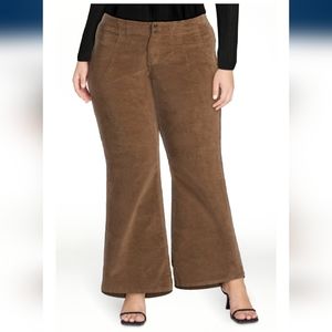 NO BOUNDARIES TAN PINTUCK FLARE WIDE LEG PANTS